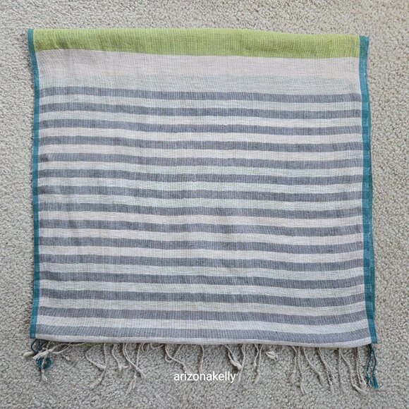 NWOT Linen Gudrun Sjödén Scarf Green Grey Sweden Scandinavian - Picture 11 of 15